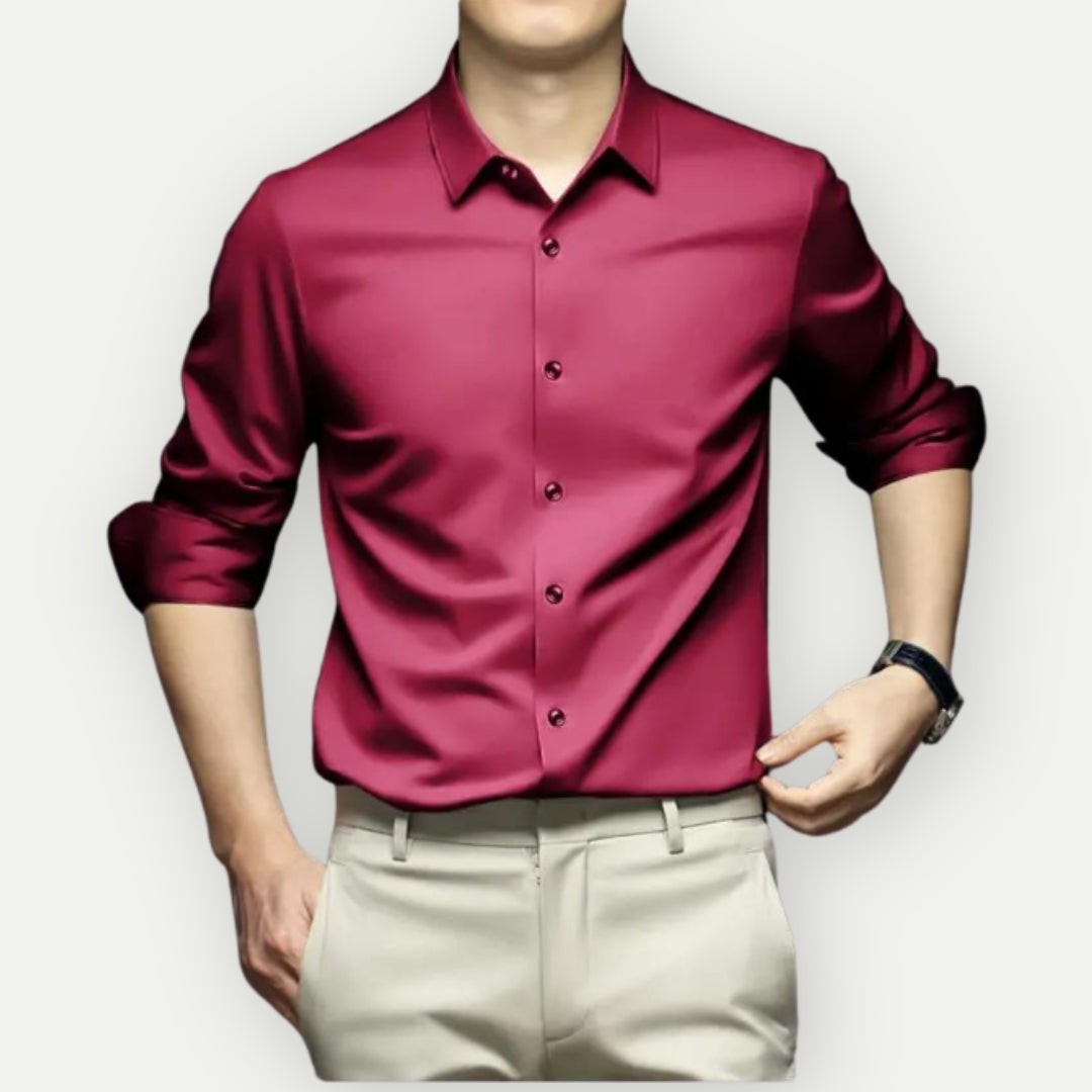 Camisa social masculina sem passar a ferro com botões e gola clássica