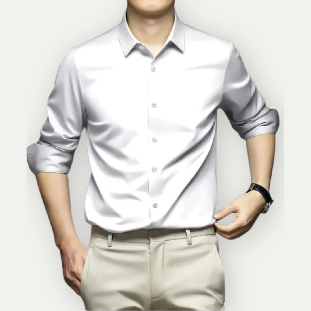Camisa social masculina sem passar a ferro com botões e gola clássica