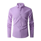 Camisa masculina slim fit sem passar a ferro com colarinho button-down