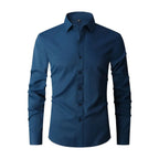 Camisa masculina slim fit sem passar a ferro com colarinho button-down