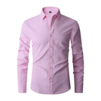 Camisa masculina slim fit sem passar a ferro com colarinho button-down