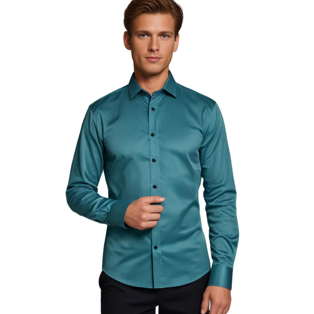 Camisa social masculina slim fit sem passar a ferro com botões