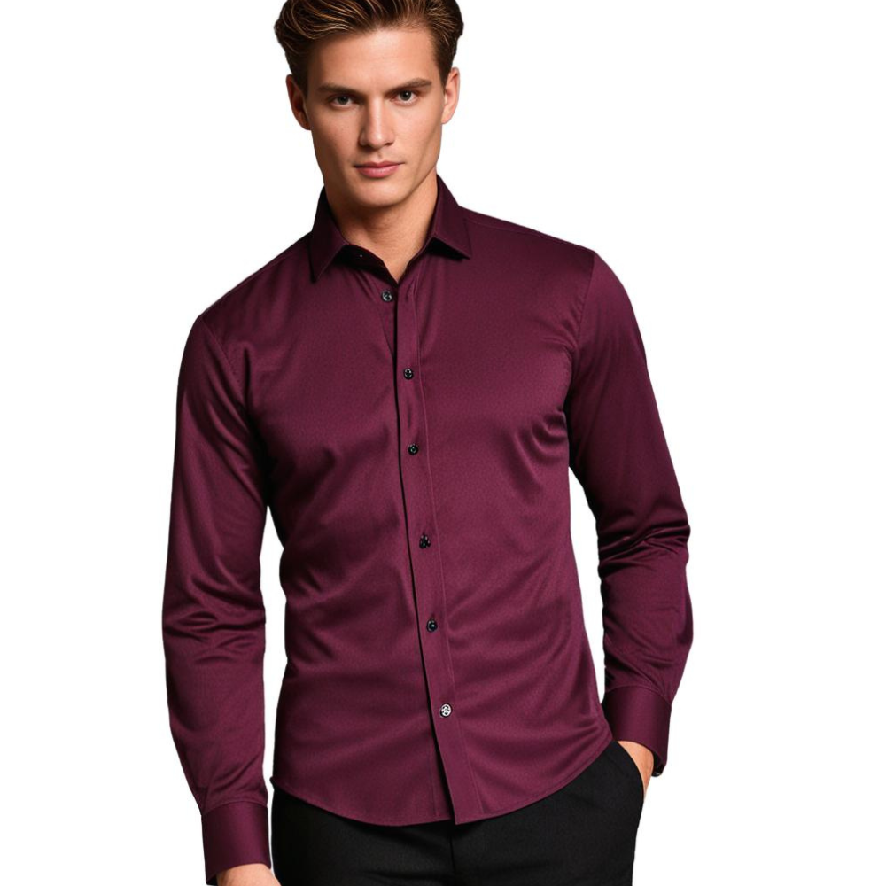 Camisa social masculina slim fit sem passar a ferro com botões