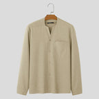 Camisa social masculina manga longa gola button down corte folgado