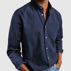 Camisa denim masculina manga longa com botões corte casual