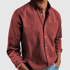 Camisa denim masculina manga longa com botões corte casual