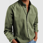 Camisa denim masculina manga longa com botões corte casual