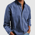 Camisa denim masculina manga longa com botões corte casual