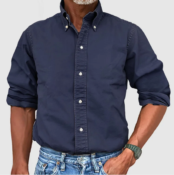 Camisa denim masculina manga longa com botões corte regular