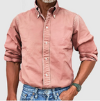 Camisa denim masculina manga longa com botões corte regular