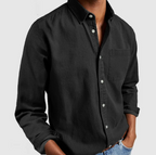 Camisa denim masculina manga longa com botões corte casual