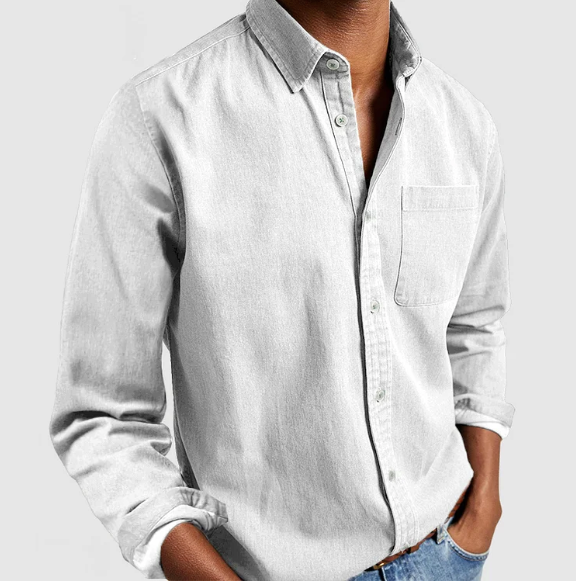 Camisa denim masculina manga longa com botões corte casual