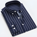 Camisa Oxford Masculina Listrada Manga Longa com fecho em botões