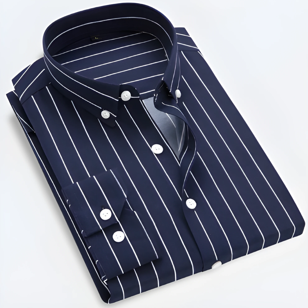 Camisa Oxford Masculina Listrada Manga Longa com fecho em botões