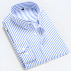 Camisa Oxford Masculina Listrada Manga Longa com fecho em botões