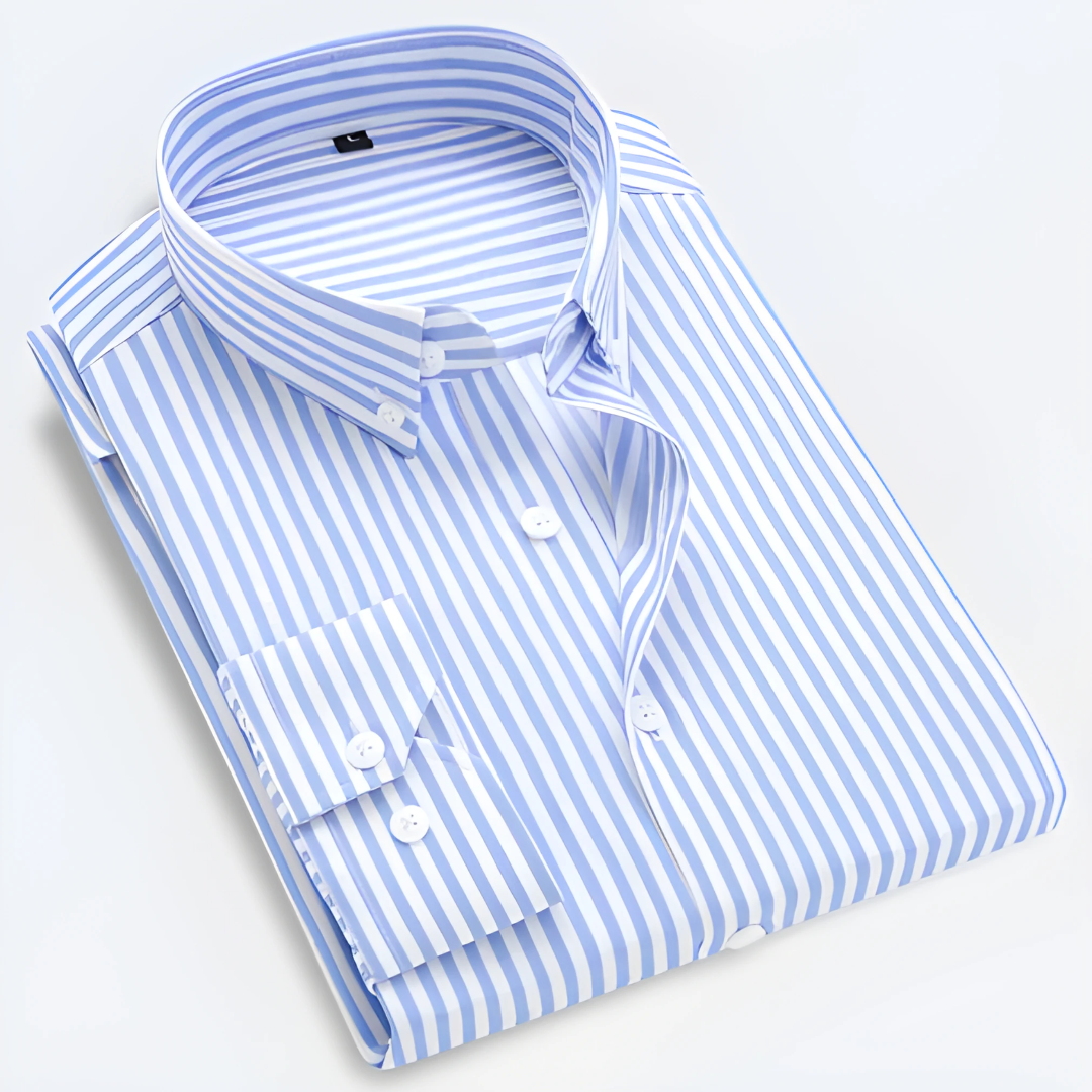 Camisa Oxford Masculina Listrada Manga Longa com fecho em botões