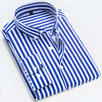 Camisa Oxford Masculina Listrada Manga Longa com fecho em botões