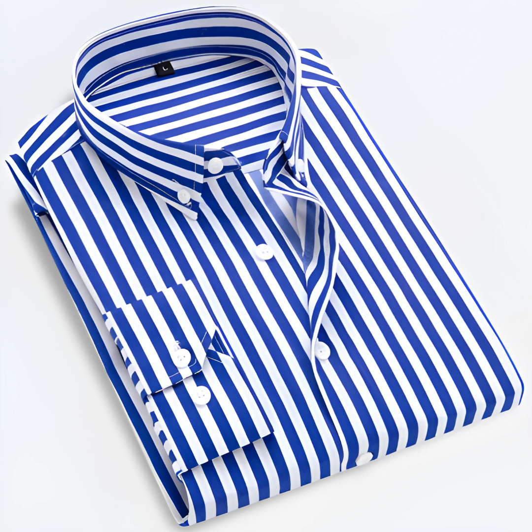 Camisa Oxford Masculina Listrada Manga Longa com fecho em botões