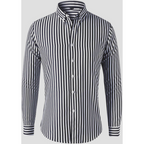 Camisa Oxford Masculina Listrada Manga Longa com fecho em botões