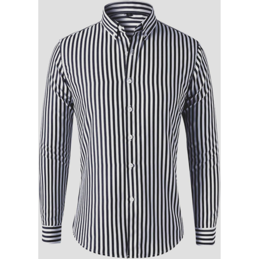 Camisa Oxford Masculina Listrada Manga Longa com fecho em botões