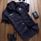 Camisa masculina manga curta com botões e bolsos cargo