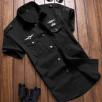 Camisa masculina manga curta com botões e bolsos cargo
