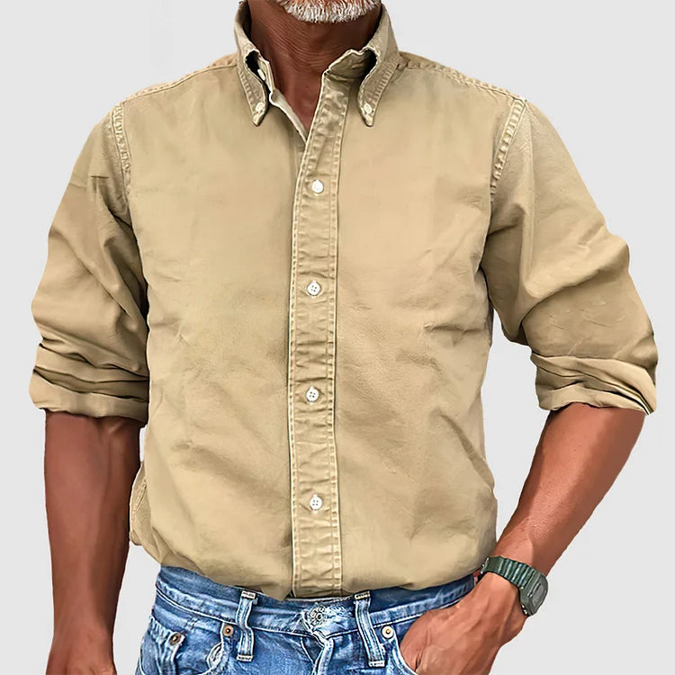 Camisa jeans masculina manga longa com botões e gola clássica