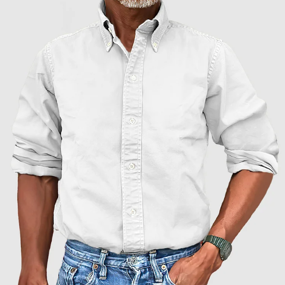 Camisa jeans masculina manga longa com botões e gola clássica