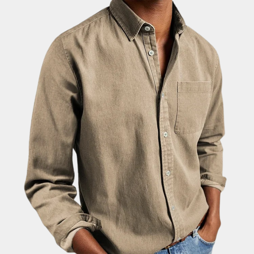 Camisa jeans masculina manga longa com botões corte regular