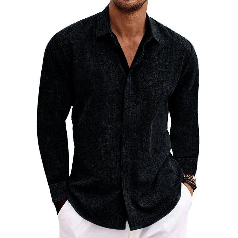Camisa manga longa homem com gola e botões corte regular