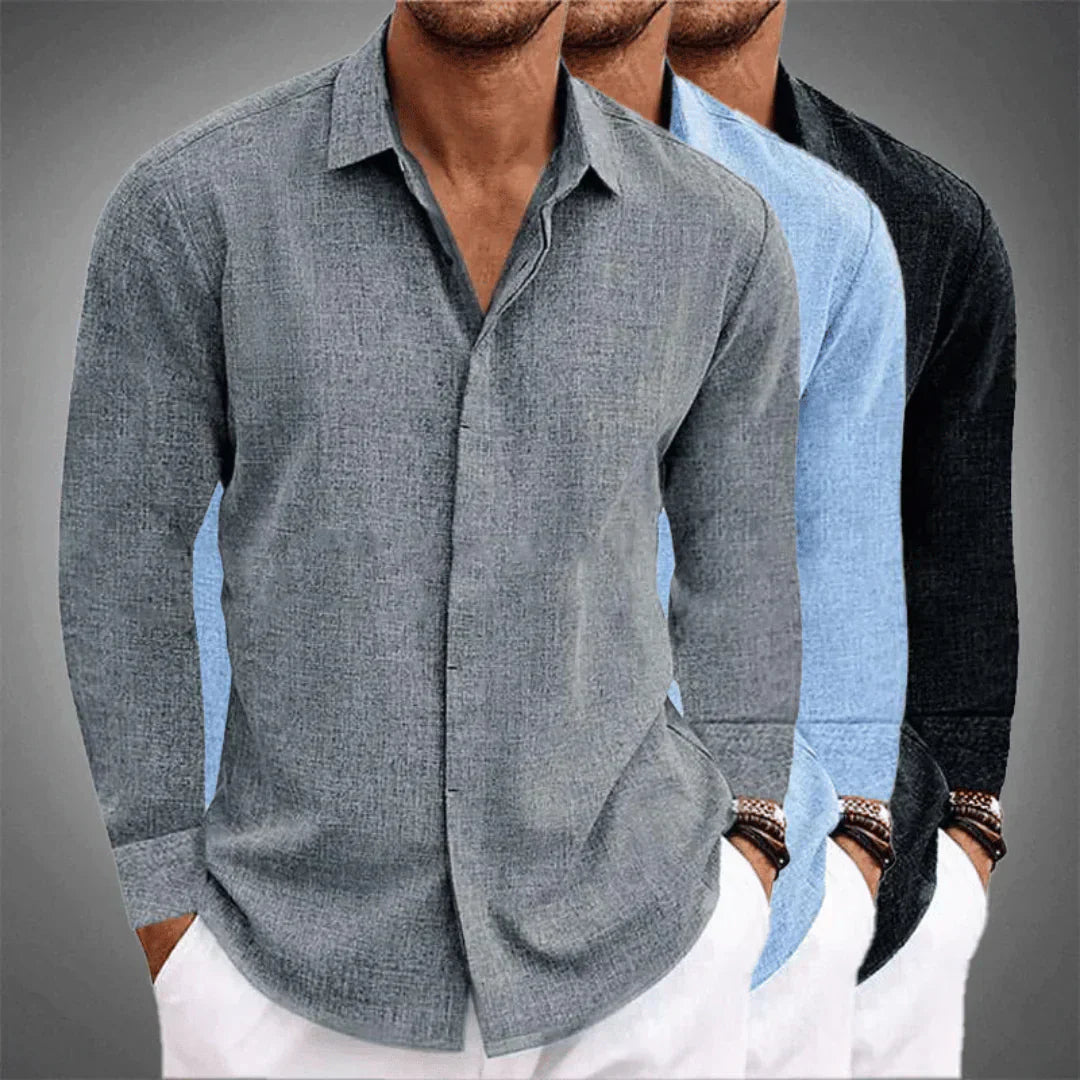 Camisa de Linho Manga Longa | Homem, Botões, Gola