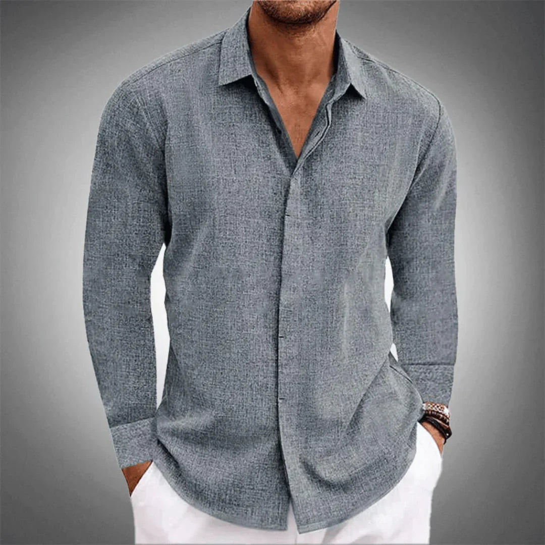 Camisa de Linho Manga Longa | Homem, Botões, Gola