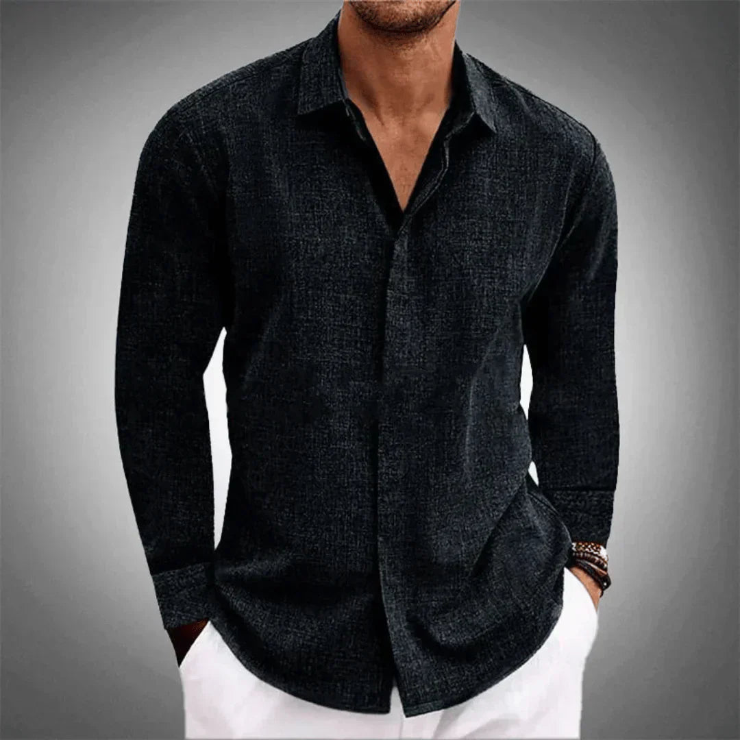 Camisa de Linho Manga Longa | Homem, Botões, Gola
