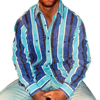 Camisa masculina listrada retrô com botões corte relaxed fit