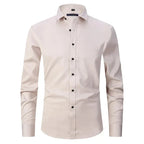Camisa masculina Oxford elástica sem amassado com botões frontais