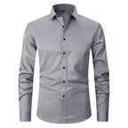 Camisa masculina Oxford elástica sem amassado com botões frontais