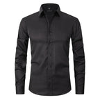 Camisa masculina Oxford elástica sem amassado com botões frontais