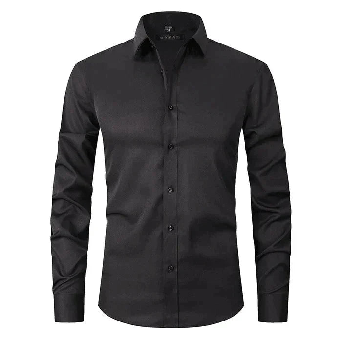 Camisa masculina Oxford elástica sem amassado com botões frontais