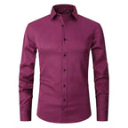 Camisa masculina Oxford elástica sem amassado com botões frontais