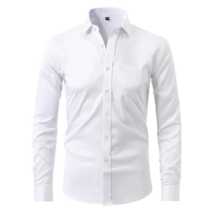 Camisa masculina Oxford elástica sem amassado com botões frontais