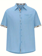Camisa masculina xadrez manga curta com botões e bolso no peito