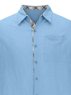 Camisa masculina xadrez manga curta com botões e bolso no peito