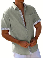 Camisa masculina xadrez manga curta com botões e bolso no peito
