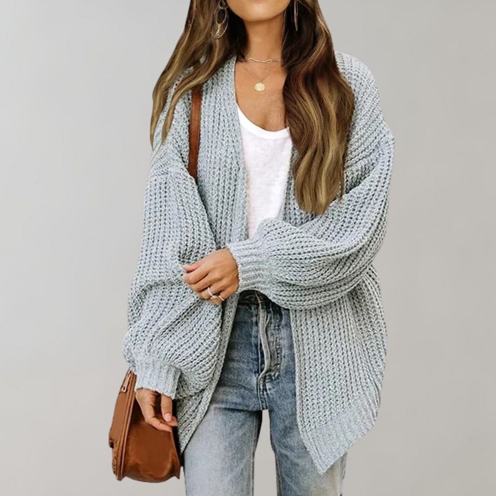Cardigan de malha aberto frontal para mulher corte fluido