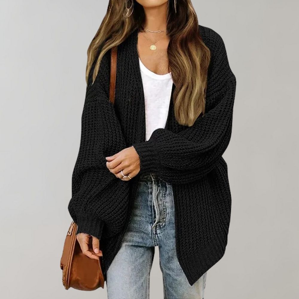 Cardigan de malha aberto frontal para mulher corte fluido