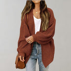 Cardigan de malha aberto frontal para mulher corte fluido