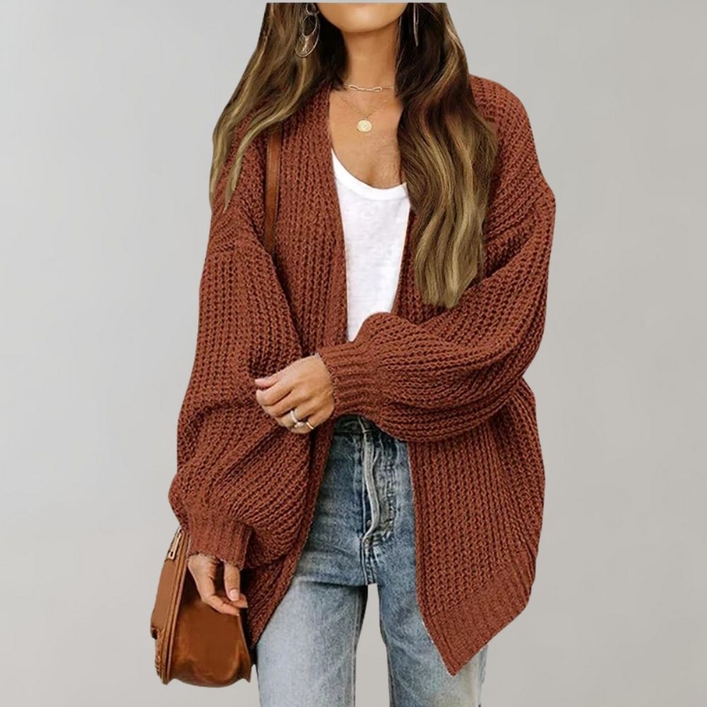 Cardigan de malha aberto frontal para mulher corte fluido