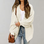 Cardigan de malha aberto frontal para mulher corte fluido