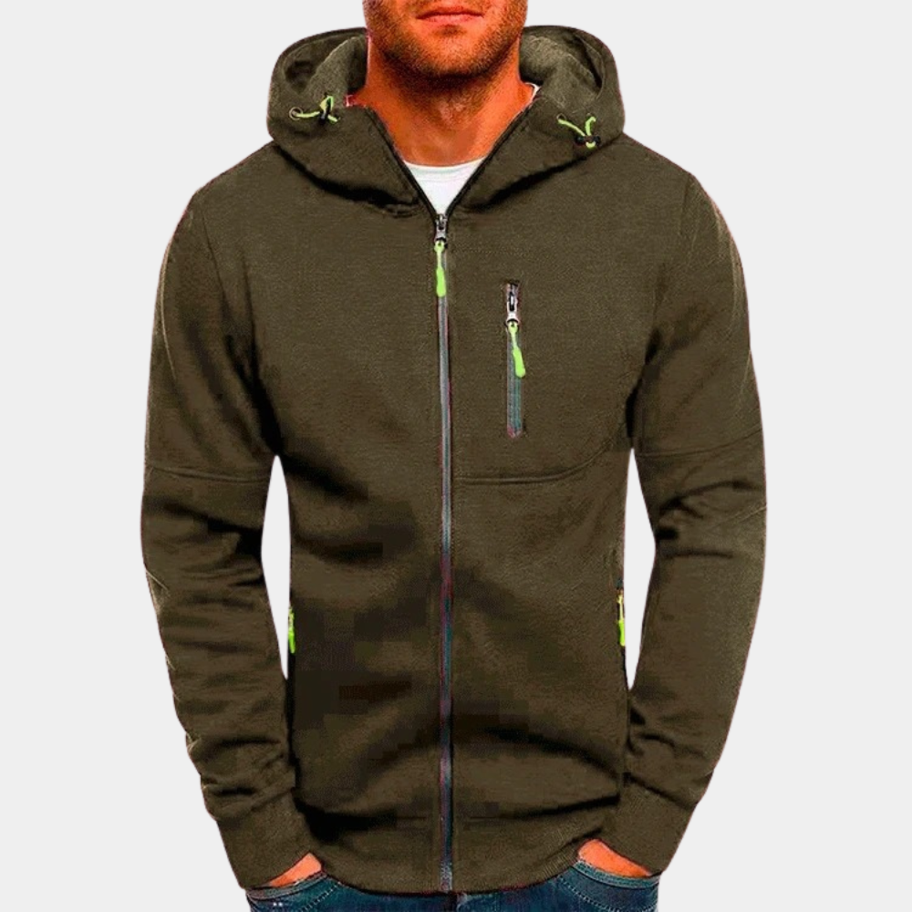 Hoodie homem com fecho de correr casual corte largo