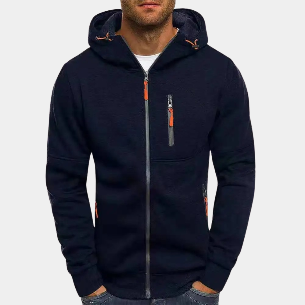 Hoodie homem com fecho de correr casual corte largo